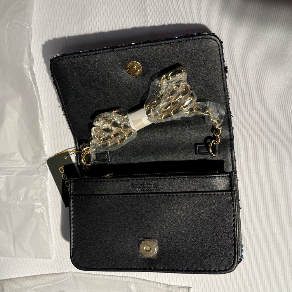 Bebe Kamala Tweed Crossbody Bag Black Blue - NWT - Picture 10 of 12